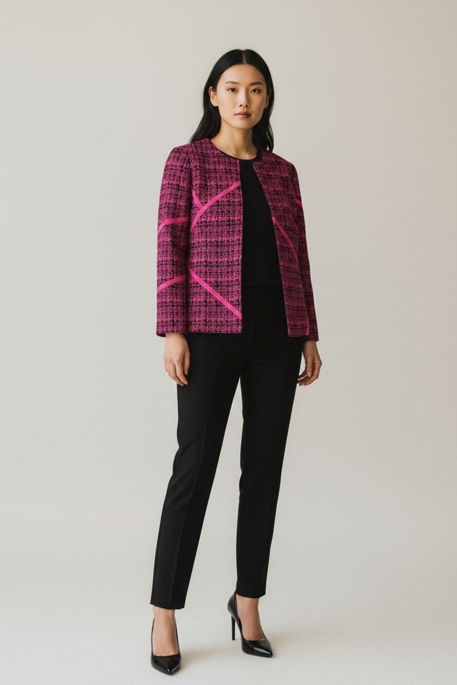 Ming Wang Black pink pattern sweater jacket sz small petite blazer